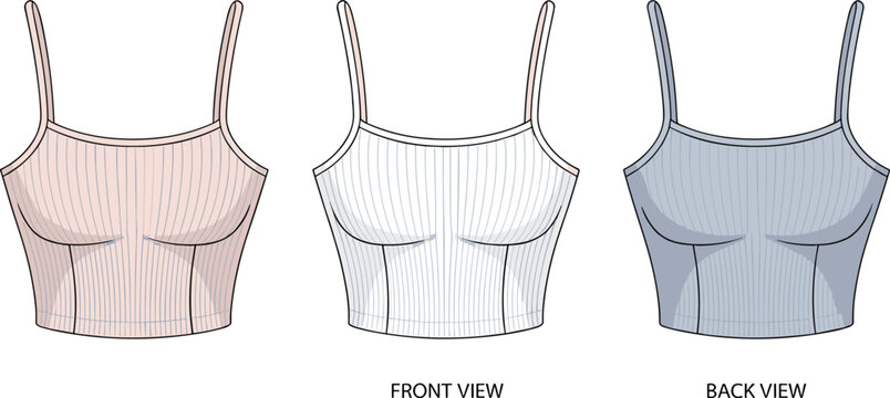 Fashion technical sketch ribbed knit crop top design front and back views