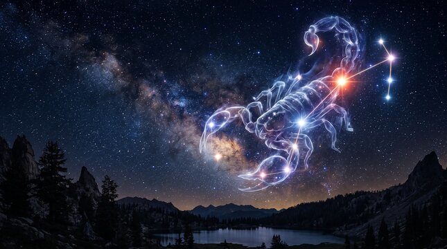 Glowing Scorpio Zodiac Constellation in Night Sky