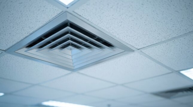 Square air conditioning vent installed in office drop ceiling