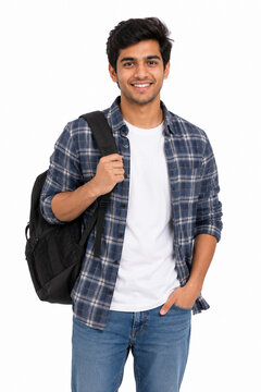 young casual man pointing