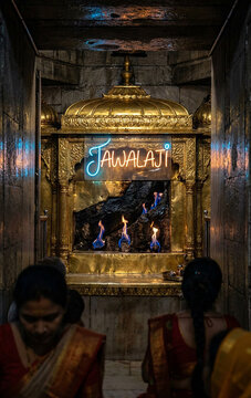 Holy Eternal Flames at Jwala Ji Temple, Sacred Shakti Peetha in Kangra, Himachal Pradesh, India
