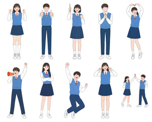 Obraz premium Cheering School Students Character Collection for Exam Success