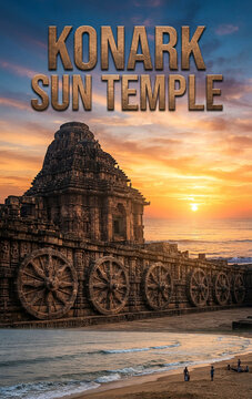 Majestic Konark Sun Temple Chariot Wheel Carving at Sunset Odisha India