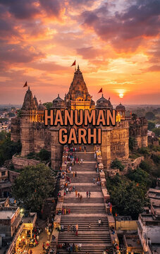 Sunset over Hanuman Garhi Temple on Hill steps, Ayodhya, India
