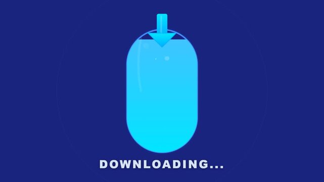 Animated download progress bar filling a capsule icon on blue background