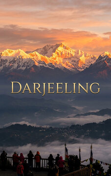 Sunrise over Mount Kanchenjunga with Tourists on Tiger Hill, Darjeeling, India
