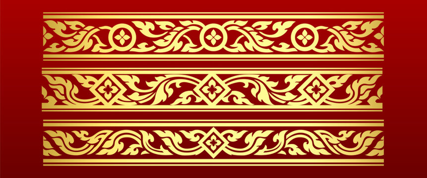 Thai Border Design Golden Traditional Luxury Pattern Seamless Siam Style Ornaments Line Art Vector for Certificate Menu and Packaging