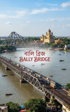 Aerial View of Bally Bridge and Dakshineswar Kali Temple, Kolkata
