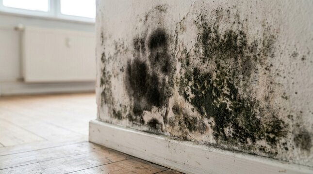 Mold growth on a damp interior wall in a residential room