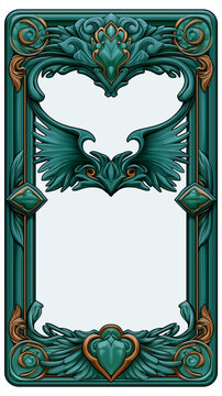 Epic Fantasy Trading Card Frame with Decorative Ornate Border on White Background