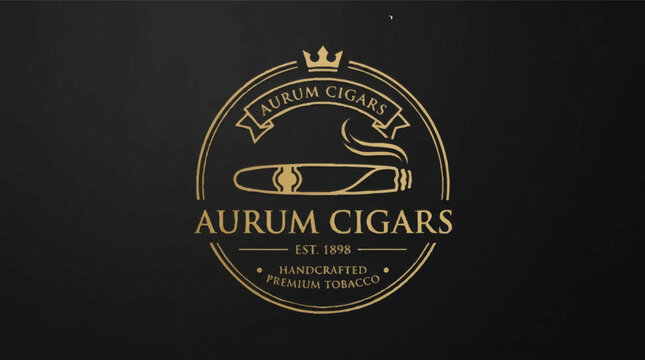 Premium cigar brand logo design with elegant crest emblem. Luxury tobacco label vector illustration for high-end packaging and branding.