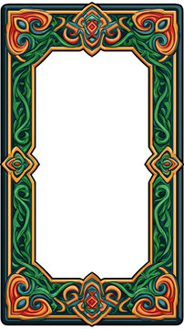 Epic Fantasy Trading Card Frame with Decorative Ornate Border on White Background