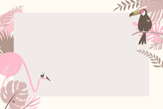 Summer tropical botanical frame background, beige design