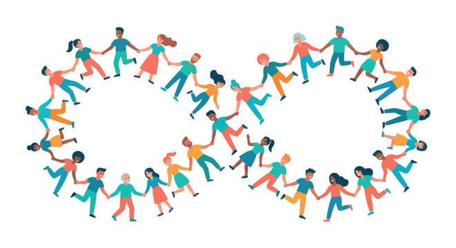 People forming a heart shape colorful vector illustration on white background