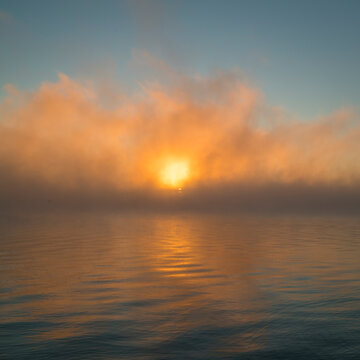 foggy sunrise over water - Tennessee River at Natchez Trace Parkway
