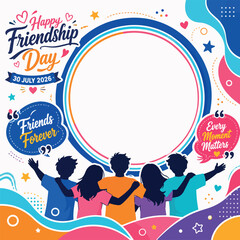 Fototapeta premium A vibrant friendship day graphic with silhouettes of friends and decorative elements