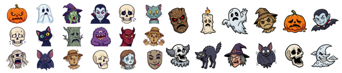 Fototapeta premium Halloween Cartoon Monster Character Vector Icon Set