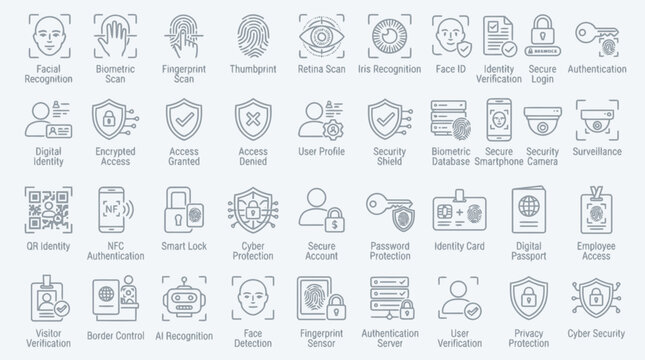 Security and access control icon set for digital identity verification.