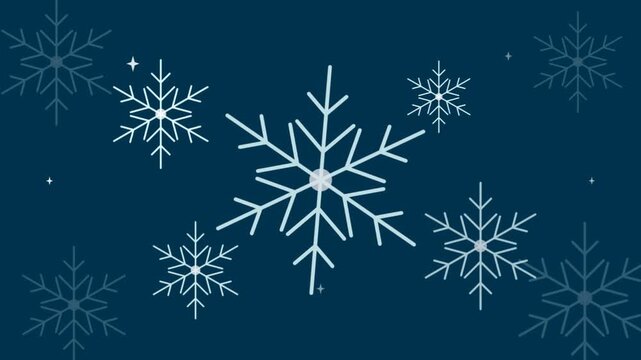 Animated falling snowflakes pattern on blue background for winter holiday