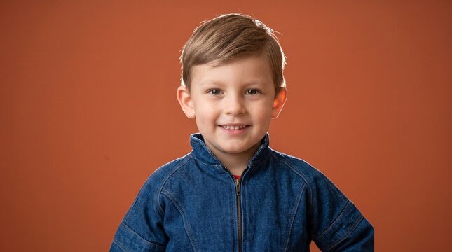 Young Boy Smiling Portrait Against Orange Background