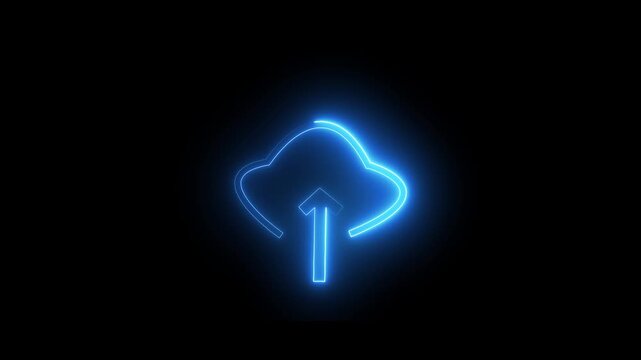 Glowing neon cloud storage with up and down arrows, looped animation. Cloud space and technology, data backup icon. cloud computing upload icon
