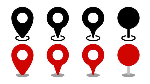 Location Pin Icon Set Red And Black Map Marker Vector Template For Mobile App Navigation Travel UI Graphic And Delivery Tracking