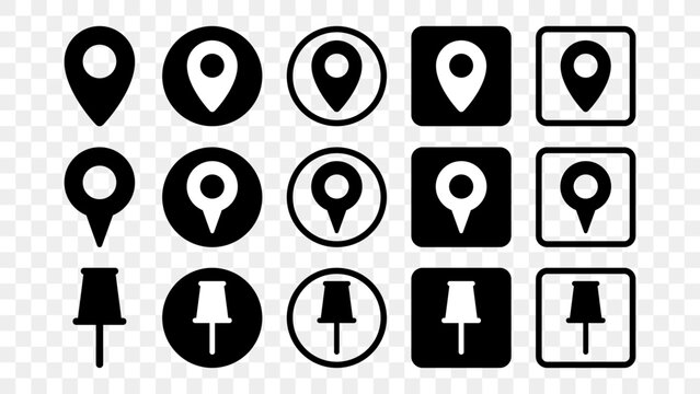 Location Pin Icon Set Black And White Map Marker And Push Pin Vector Template For Mobile App UI Navigation And Web Design