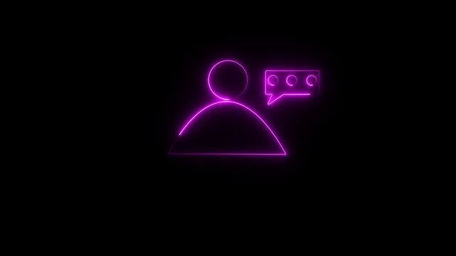 Glowing neon pink color user contact icon animation profile people man male identity account icon symbol on black background