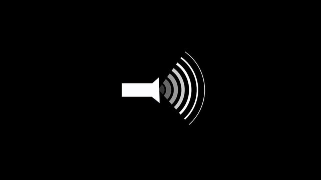 Speaker icon animated on, speaker volume animation, microphone, sound voice speaker icon animated optimized for audio UI and sound visualization black background animation