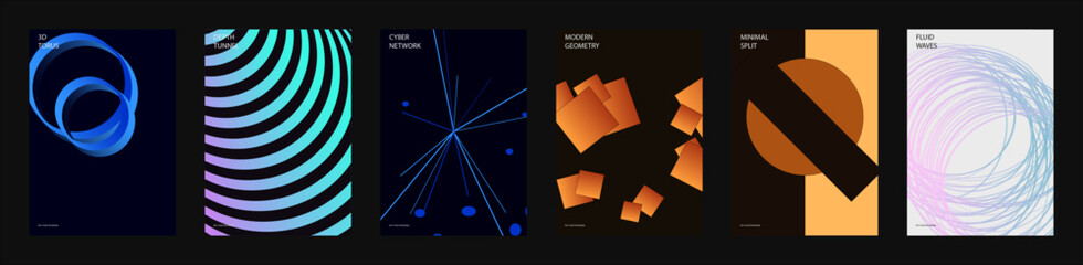 Fototapeta premium Abstract geometric shapes and futuristic design elements collection. Modern vector illustrations for tech, science, and digital backgrounds.