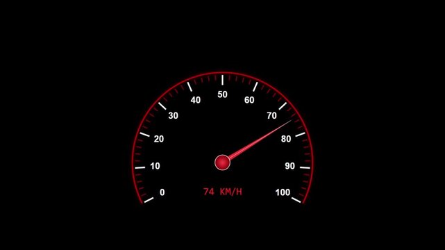 Illuminated red vehicle speedometer gauge display showing speed on dark background