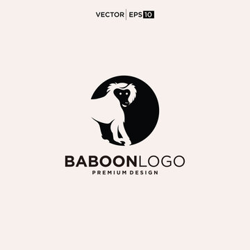 Baboon Logo Design Silhouette Circle Vector.