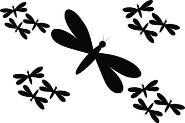 Obraz premium Black dragonfly silhouettes flying on white background