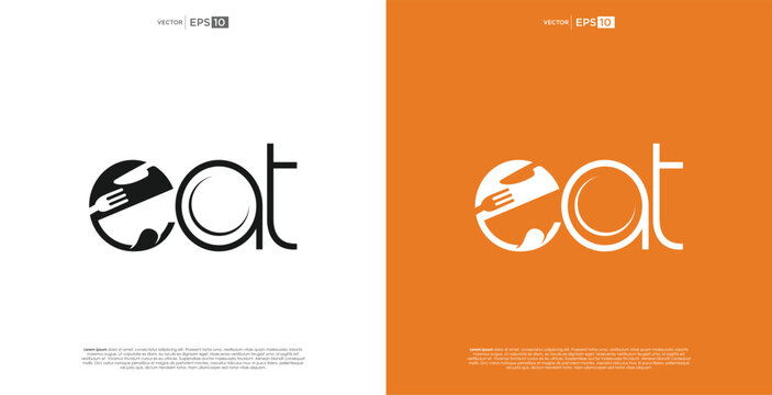 Eat word logo with fork and plate graphic.
