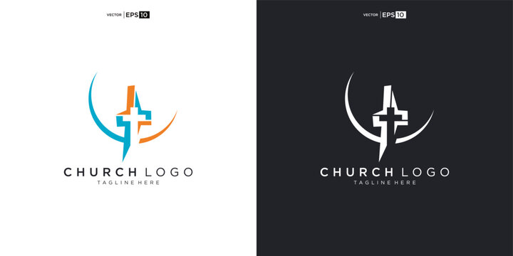 Modern Church Logo Design with Cross and Swoosh.