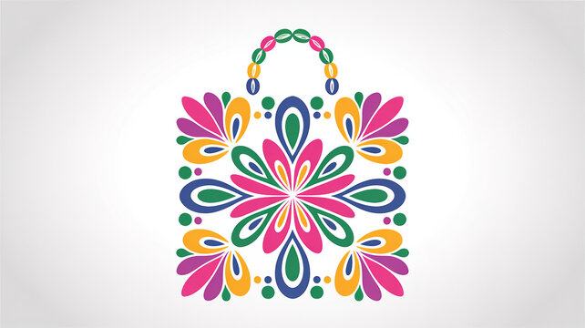 Colorful vector rangoli shopping bag pattern, symmetric design