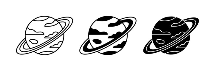 Planet Icons Set, Saturn Ringed Celestial Body Graphics, Space Exploration Vector Art © Monu