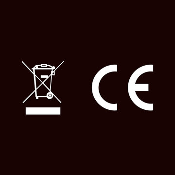 WEEE Crossed Out Wheelie Bin and CE Mark Symbol on Dark Background