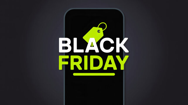 Black Friday app splash screen, flat vector, dark theme, 9:16