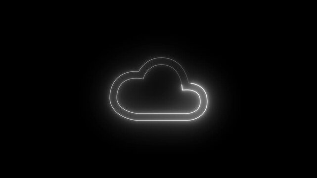 Neon glowing blue color cloud icon on black background animation
