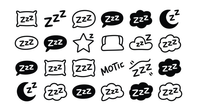 Snore bubble with cartoon cloud, sleep zzz icon. Line emoji for dreamy and relaxed vector set, hand drawn bed and nap symbol for bedtime app, insomnia. Slumber, deep rest message