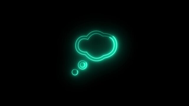 Neon thought bubble icon glowing black background animation
