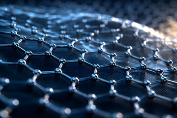 Obraz premium graphene, nanotechnology, nanostructure, hexagonal lattice, advanced material, technology background, futuristic, molecular structure, abstract technology, graphene texture