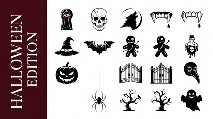 Fototapeta premium Premium Halloween Silhouette Vector Icon Set – 14 Clean Minimalist Spooky Graphic Assets