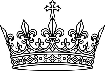 Royal crown with decorative cross and fleur de lis vector heraldic decorative illustration © MD JAHID