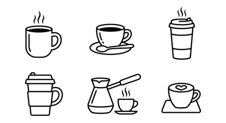 Obraz premium Coffee Cups And Mugs Collection Black Silhouette On White Background