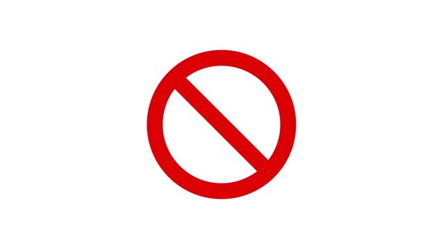 Red prohibition symbol with crumpled texture isolated on white background, Motion graphics of red circle signs concept
