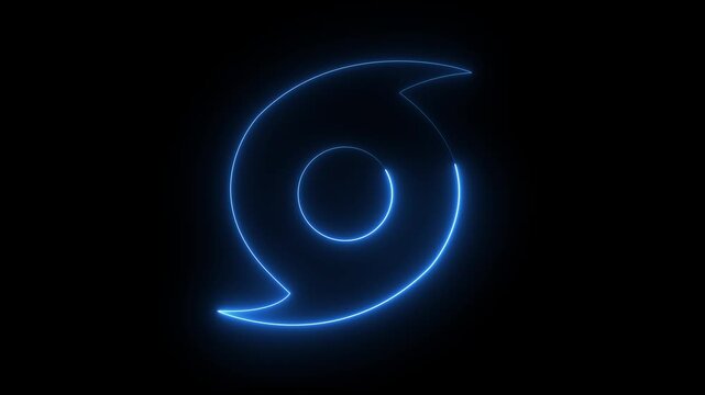 Abstract Glowing Neon Blue Hurricane Symbol Motion Graphic, Animated Storm Cyclone Weather Vortex Spinning Seamless Loop on Black Background Asset
