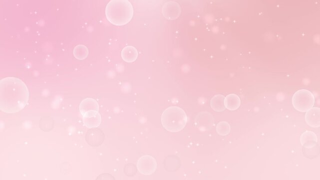 Seamless loop soft pink background with floating bubbles and sparkling particles