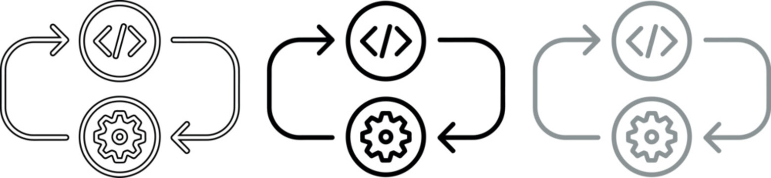 Software development lifecycle icons coding gears and continuous integration process
